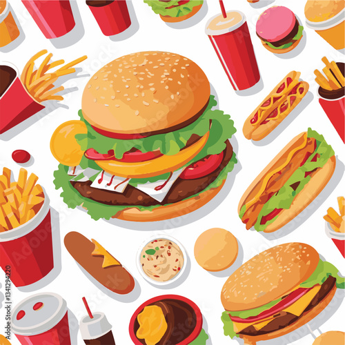 fastfood, fast, snack, food, meal, delicious, background, lunch, dinner, fat, american, burger, unhealthy, restaurant, meat, isolated, junk, menu, cheeseburger, tasty, set, hamburger, sandwich, cuisin