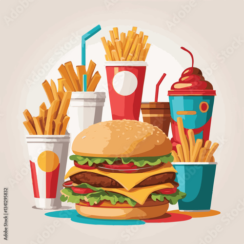 fastfood, fast, snack, food, meal, delicious, background, lunch, dinner, fat, american, burger, unhealthy, restaurant, meat, isolated, junk, menu, cheeseburger, tasty, set, hamburger, sandwich, cuisin