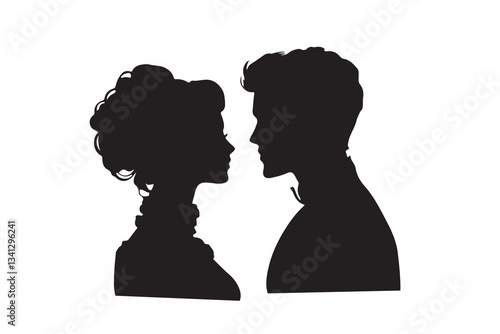 Vintage silhouette profile of victorian woman and man vector icon illustration on white background.