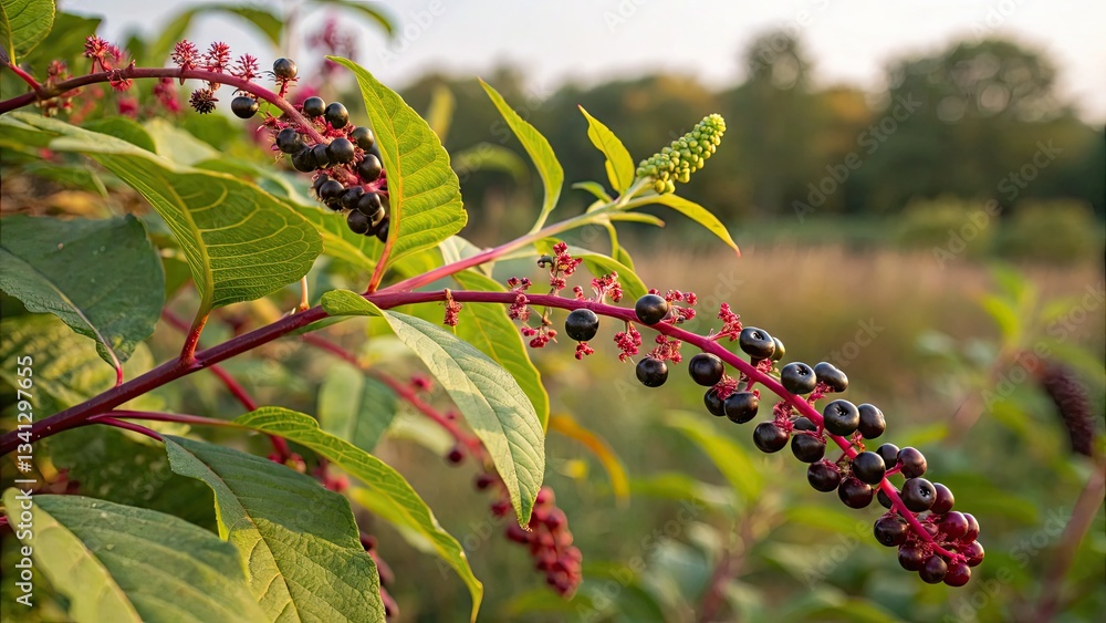 Obraz premium A stunning botanical close-up: American Pokeweed's texture and form captured with deep focus macro photography.
