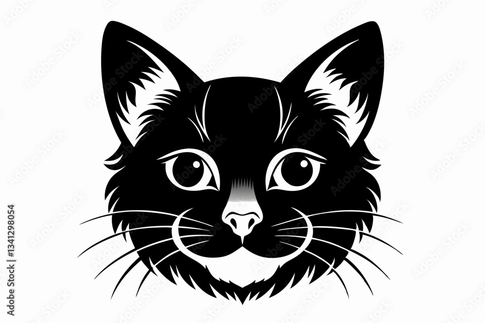 Obraz premium cat head line art silhouette vector illustration