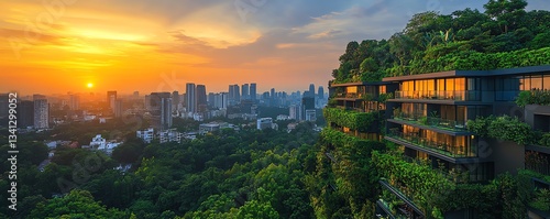 Exhilarating emerald hill covered with dense green foliage, offering a magnificent view from the summit, with expansive vistas stretching out beneath a clear sky