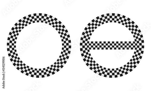 racing stripe in circle shape, checkered pattern vector illustration isolated on white background.