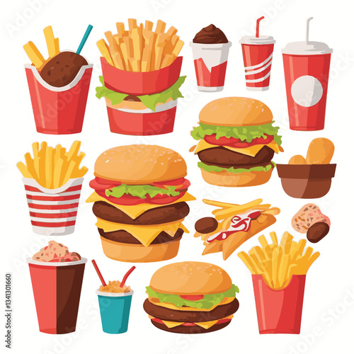 fastfood, fast, snack, food, meal, delicious, background, lunch, dinner, fat, american, burger, unhealthy, restaurant, meat, isolated, junk, menu, cheeseburger, tasty, set, hamburger, sandwich, cuisin