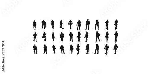 Print   Isometric people, set of silhouettes, flat vector  isolated on white background