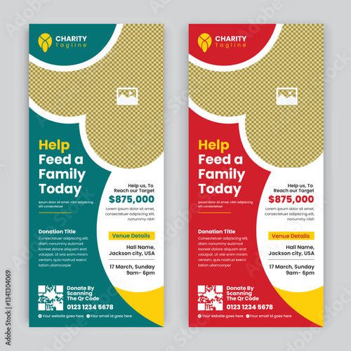 Charity fundraiser rack card design template or Charity activities event Dl flyer, leaflet, handbill design