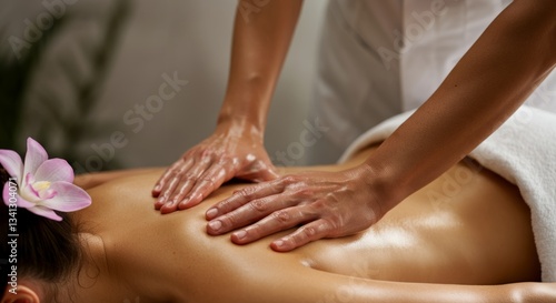 Relaxing massage therapy: female enjoying spa treatment with aromatherapy