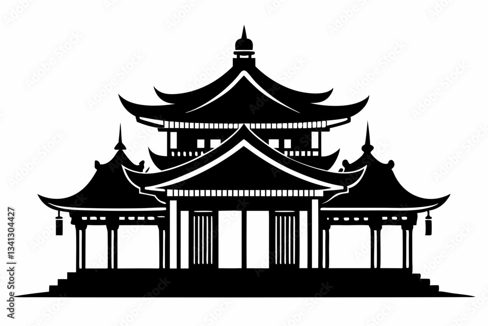 Fototapeta premium elegant chinese architecture line art silhouette vector illustration