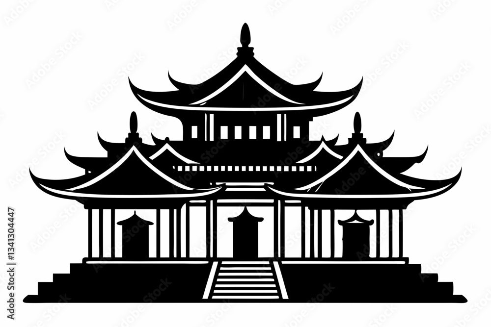 Fototapeta premium elegant chinese architecture line art silhouette vector illustration