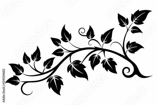 elegant leafy vine line art silhouette vector illustration