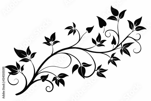 elegant leafy vine line art silhouette vector illustration