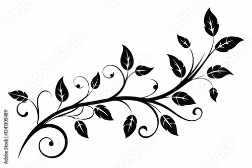 elegant leafy vine line art silhouette vector illustration