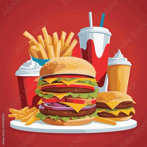 fastfood, fast, snack, food, meal, delicious, background, lunch, dinner, fat, american, burger, unhealthy, restaurant, meat, isolated, junk, menu, cheeseburger, tasty, set, hamburger, sandwich, cuisin