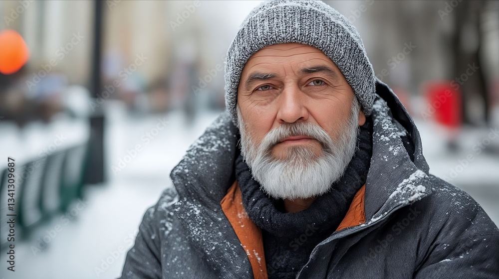 A man with a white beard wearing a gray hat and jacket A man with a white beard wearing a gray hat and jacket