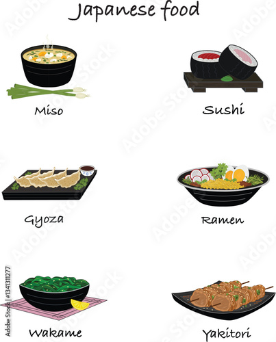Japanese food set of icons for vector illustrations