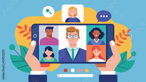 Engaging virtual meeting with multiple participants visible on a smartphone screen showcasing remote communication and teamwork