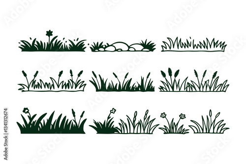Grass Silhouettes Collection. A Set of Silhouette Grass Vector Clipart Isolated  Illustration on White Background.