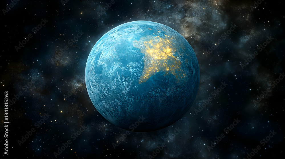 Naklejka premium 3D Planet Illustration, Night Lights
