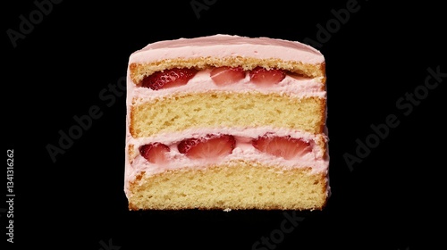 A Delectable Slice of Strawberry Cake with Pink Frosting, A Sweet Treat