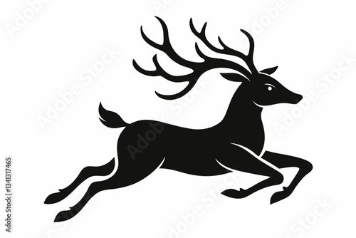 reindeer flying line art silhouette vector illustration