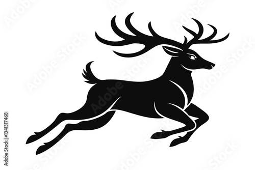 reindeer flying line art silhouette vector illustration