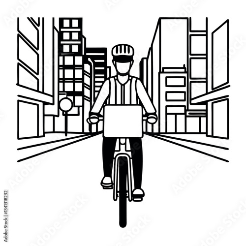 A bike courier delivering package in the city. 