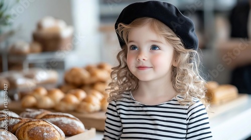 Adorable Toddler Girl in Beret at a Bakery