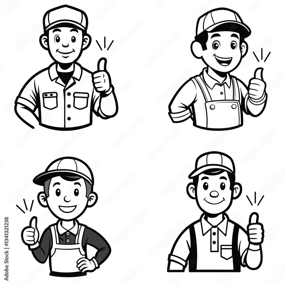 Worker labour Man in work clothes giving a good sign Worker labour Man in work clothes giving a good sign