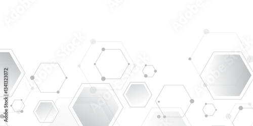 Molecular structure abstract tech background. Geometric white background. Vector banner design with hexagons. Science network pattern, connecting lines and dots Medical background, Vector illustration