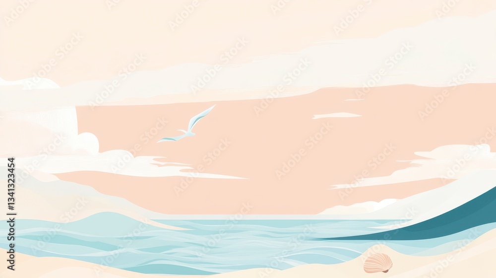 Serene Coastal Landscape: Soft Pastel Hues of the Beach Serene Coastal Landscape: Soft Pastel Hues of the Beach