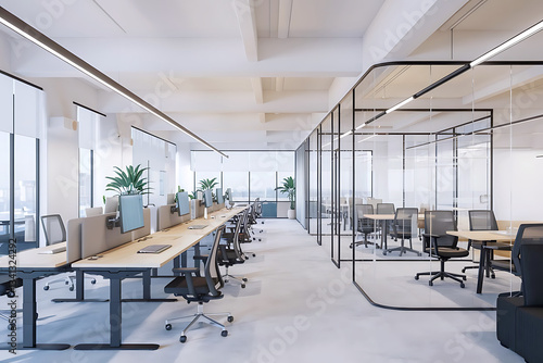 Modern office meeting room table and chairs Modern Meeting Room Modern Empty Meeting Room with Big Conference Table with Various Documents and Laptops on it
