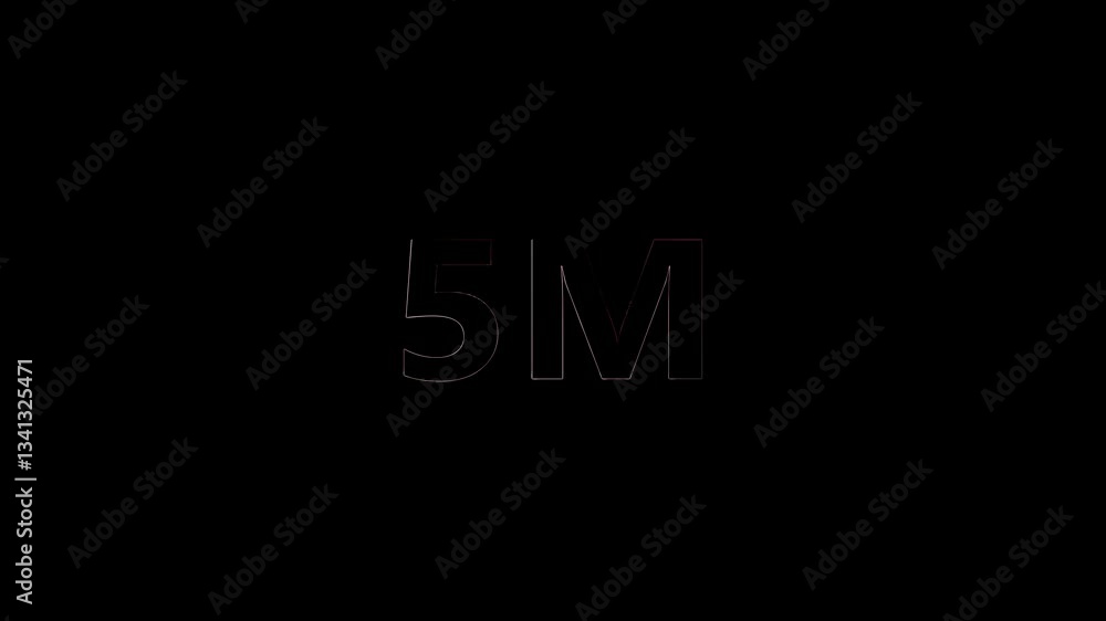 Glowing neon text 5M , glowing neon sign on black background. Glowing neon text 5M , glowing neon sign on black background.