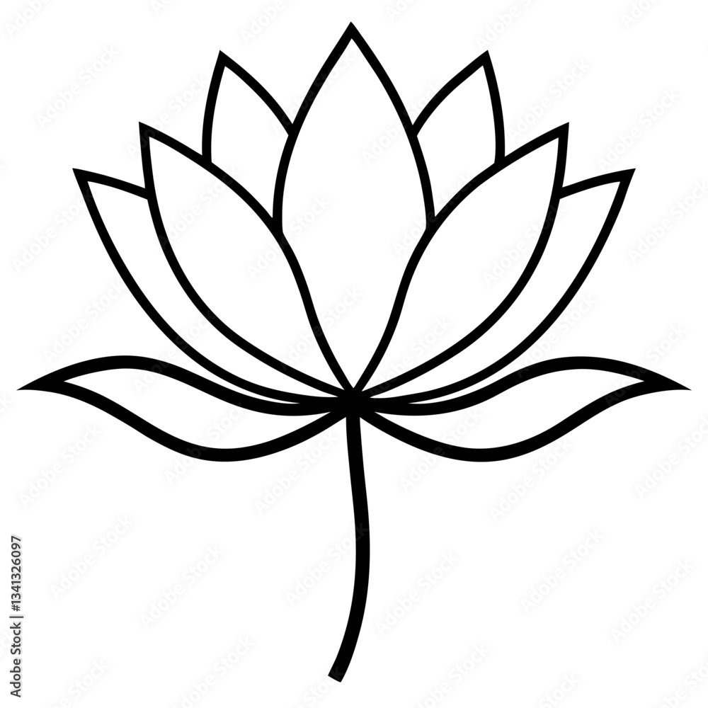 Lotus flower with stalk line art on white background Lotus flower with stalk line art on white background