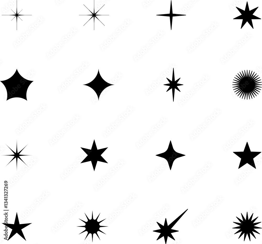 Cool Sparkle Icons Collection. Shine Effect Sign Vector. Minimalist silhouette stars icon set, twinkle shining star shape symbols, icons, elements. Magic Symbols illustration. Cool Sparkle Icons Collection. Shine Effect Sign Vector. Minimalist silhouette stars icon set, twinkle shining star shape symbols, icons, elements. Magic Symbols illustration.