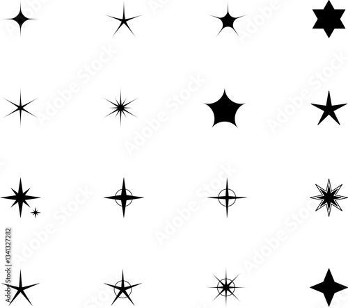 Wallpaper Mural Cool Sparkle Icons Collection. Shine Effect Sign Vector. Minimalist silhouette stars icon set, twinkle shining star shape symbols, icons, elements. Magic Symbols illustration. Torontodigital.ca