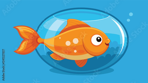 Cheerful goldfish swimming in a glass bowl filled with water on a bright blue background, creating a lively and playful atmosphere in a cheerful underwater environment