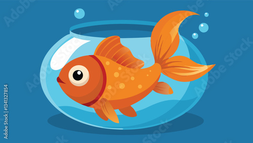 Cheerful goldfish swimming in a glass bowl filled with water on a bright blue background, creating a lively and playful atmosphere in a cheerful underwater environment