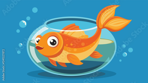 Cheerful goldfish swimming in a glass bowl filled with water on a bright blue background, creating a lively and playful atmosphere in a cheerful underwater environment