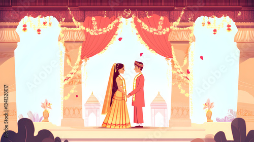 Traditional Indian Wedding Concept Illustration Cartoon Vector for Designs
