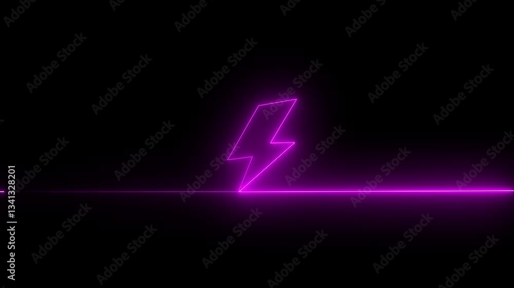 Neon color battery charging power icon. Lightning bolt sign in the circle. Glowing neon light seamless loop Neon color battery charging power icon. Lightning bolt sign in the circle. Glowing neon light seamless loop