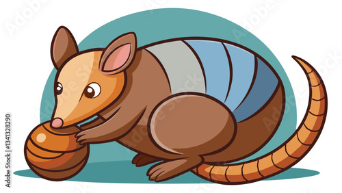 Colorful vector illustration of a friendly armadillo with a playful expression, surrounded by a vibrant background and stylized design elements