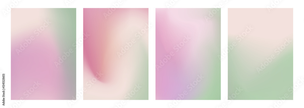 Fototapeta premium Spring theme defocused backgrounds with blurred color gradients. Set of graphic templates for creative Springtime season design. Vector illustration.
