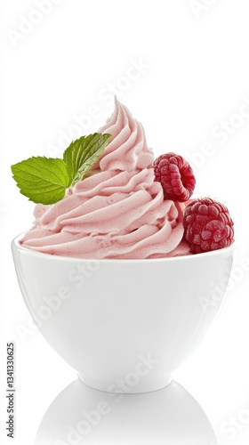 Pink Raspberry Frozen Yogurt in a White Bowl - A Delightful Summer Treat