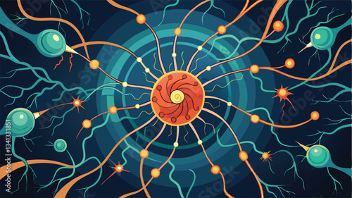 Colorful abstract vector illustration depicting interconnected lines and nodes, representing a network or neural connection in a dynamic digital environment