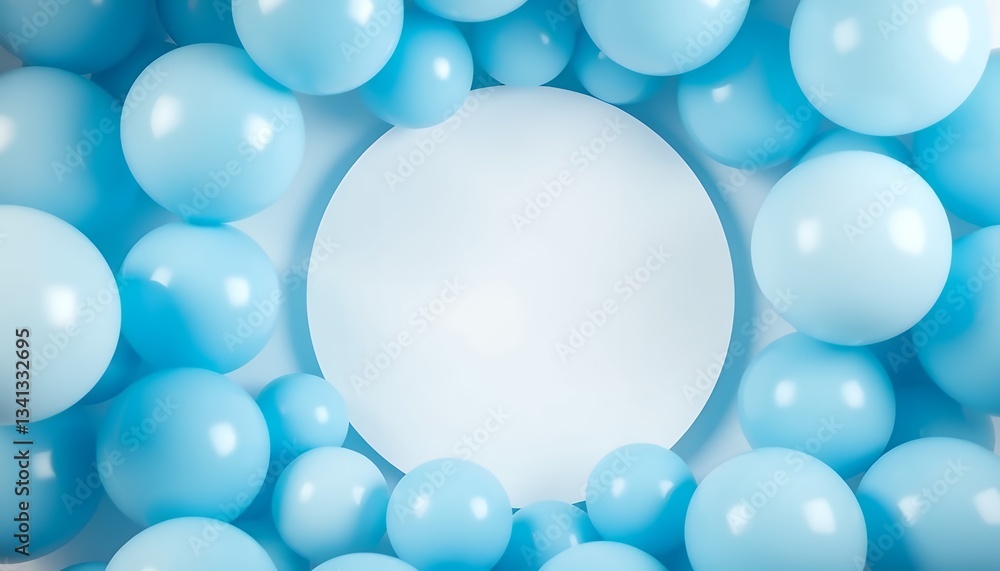Pastel Blue Balloons Encircling a Blank Circle: Festive Background for Birthdays, Baby Showers, or Celebrations Pastel Blue Balloons Encircling a Blank Circle: Festive Background for Birthdays, Baby Showers, or Celebrations