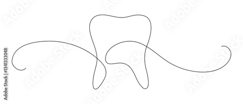 Tooth. Dentist concept. Continuous line drawing. Frame border.