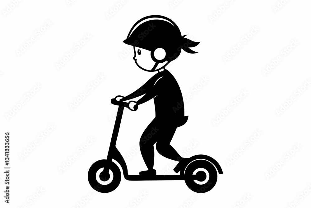 child riding a scooter line art silhouette vector illustration child riding a scooter line art silhouette vector illustration