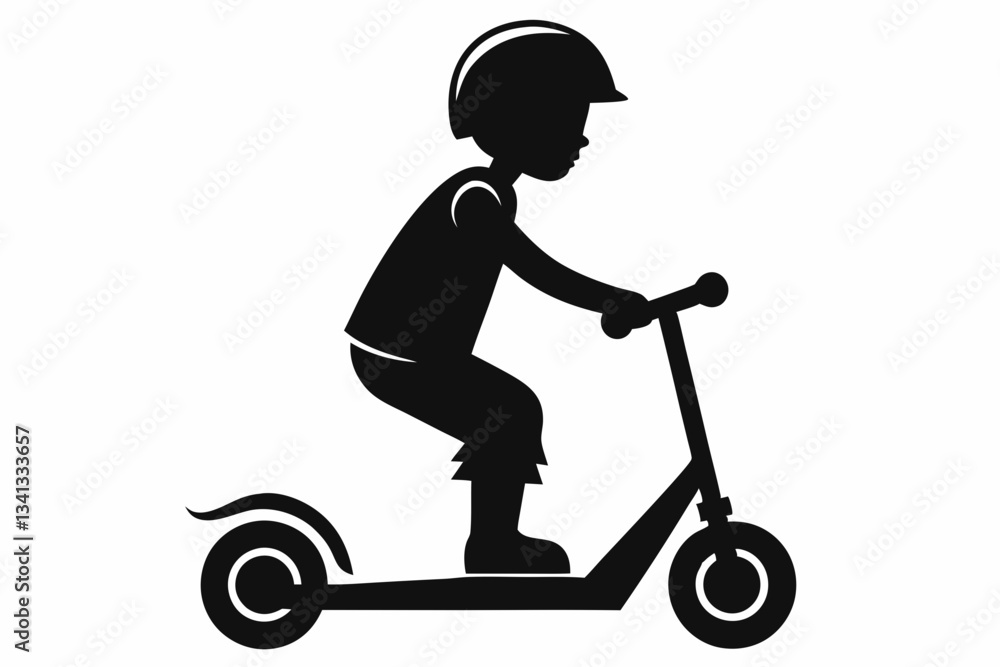 child riding a scooter line art silhouette vector illustration child riding a scooter line art silhouette vector illustration