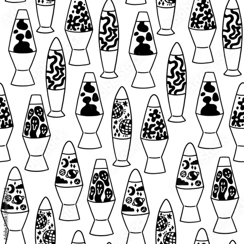 Doodle Lava Lamp Seamless Pattern. Tattoo Y2K 90s Home Living Interior Decor Background. Vector Illustration Surface Design