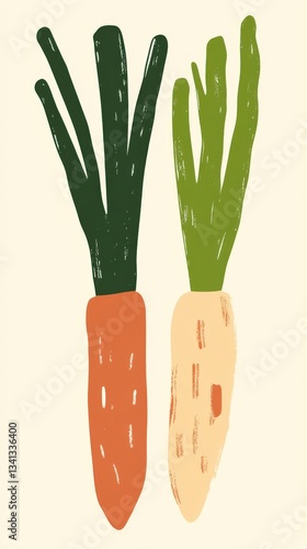 Two Carrots Abstract Illustration - Vibrant Vegetable Art